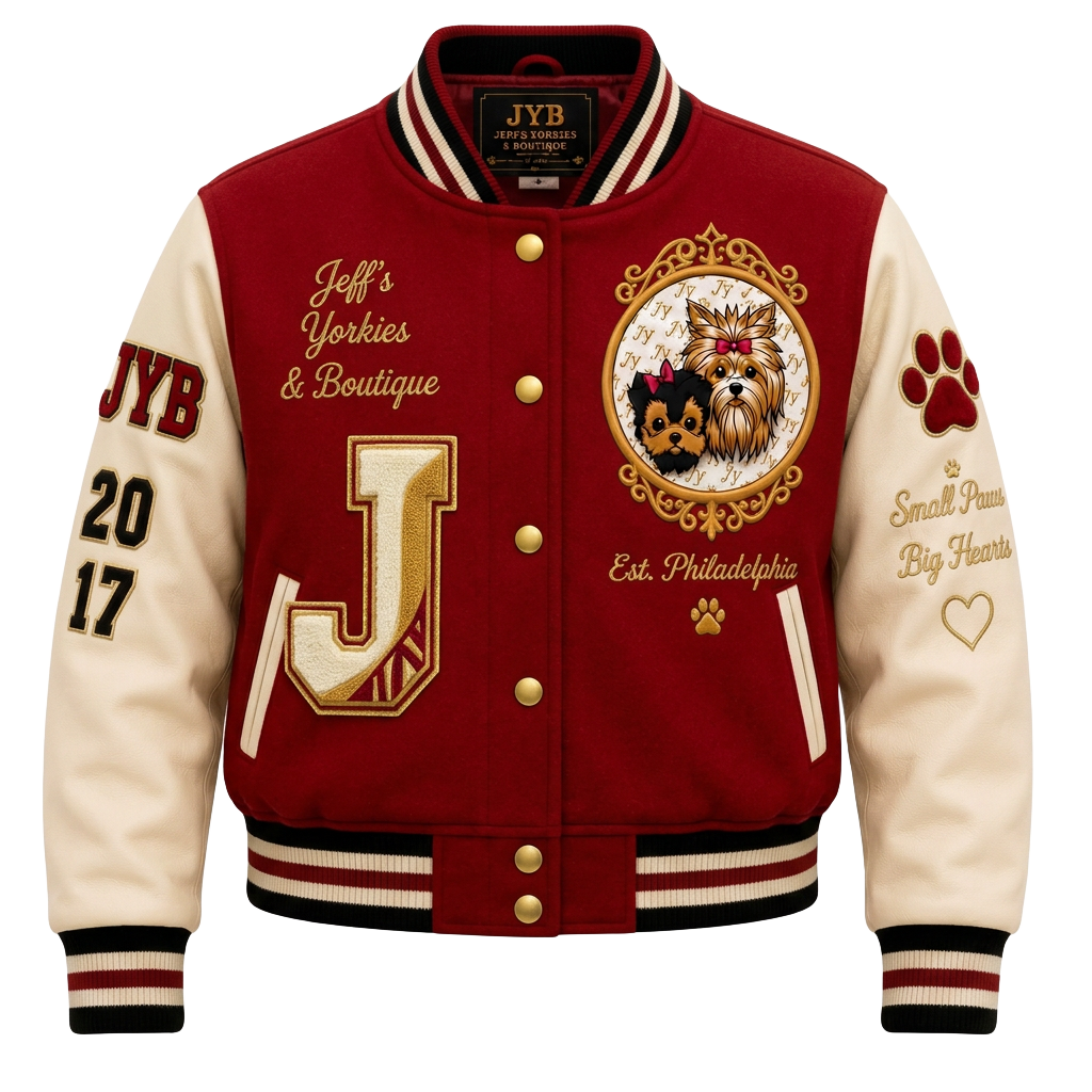 Crimson Legacy varsity jacket, front view